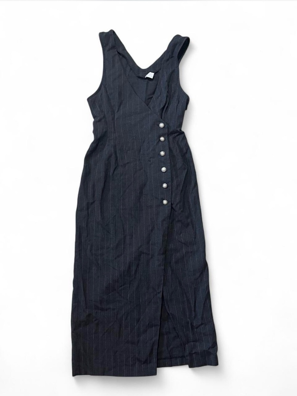 Sleeveless Vintage Pinstripe Pearl Button Dress
